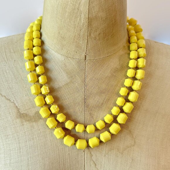 Jewelry - Vintage Hong Kong Necklace: Yellow Plastic Double Strand Retro 60s